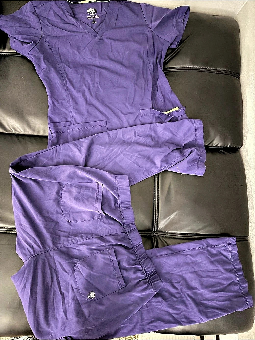 Healing Hands Purple Scrub Set Like New
